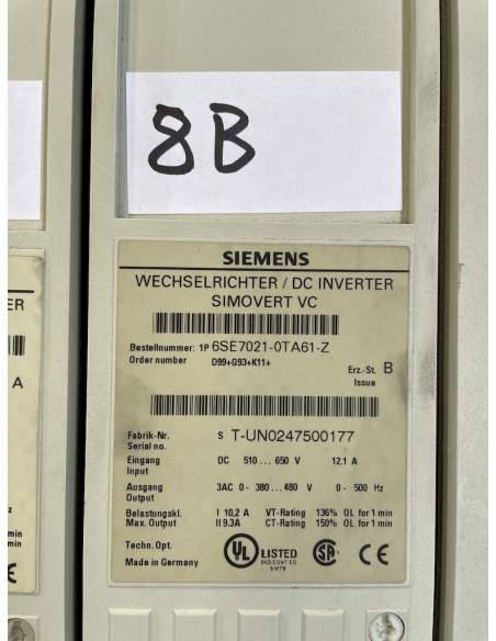 1 x Inverter Siemens SIMOVERT Masterdrive 6SE7021-0TA61-Z
