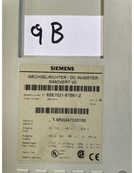 1 x Inverter Siemens SIMOVERT Masterdrive 6SE7021-8TB61-Z