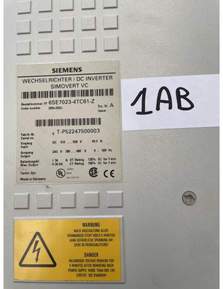1 x Inverter Siemens SIMOVERT Masterdrive 6SE7023-4TC61-Z