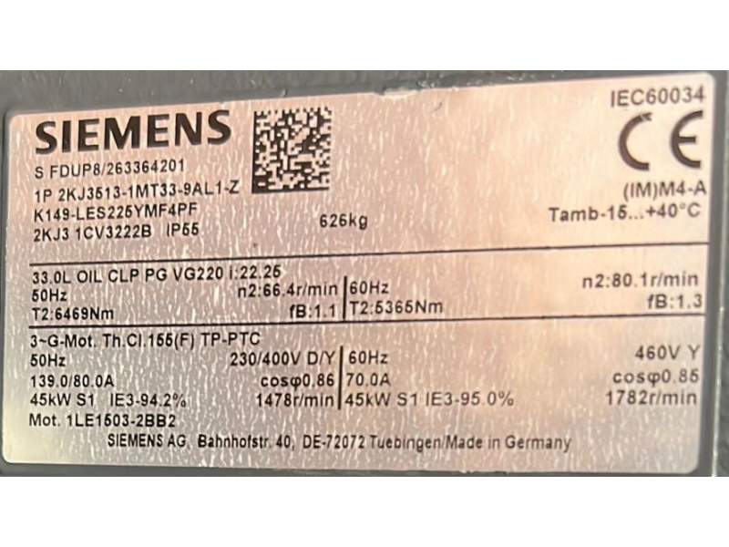 Electric motor and gearbox SIEMENS 45KW